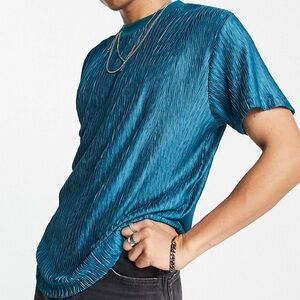 Patterned Plisse T Shirt In Blue